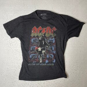 ACDC Blow Up Your Video Graphic T-Shirt Mens Small‎ Charcoal Gray Rock Band Tee